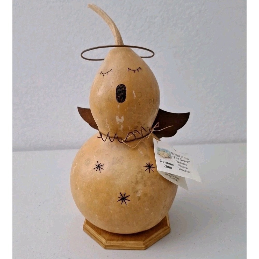 VTG Angel Gourd Folk Art Handmade Primitive Hand Painted ONE OF A KIND, NEW